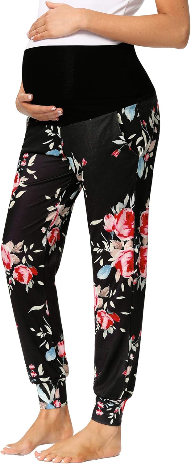 fitglam Women's Maternity Pants Over The Belly Pregnancy Pajamas Lounge Joggers with Pockets at  Women’s Clothing store