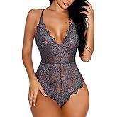 Buitifo Women Lace Bodysuit One Piece Babydoll Backless Mini Teddy V Neck Lingerie