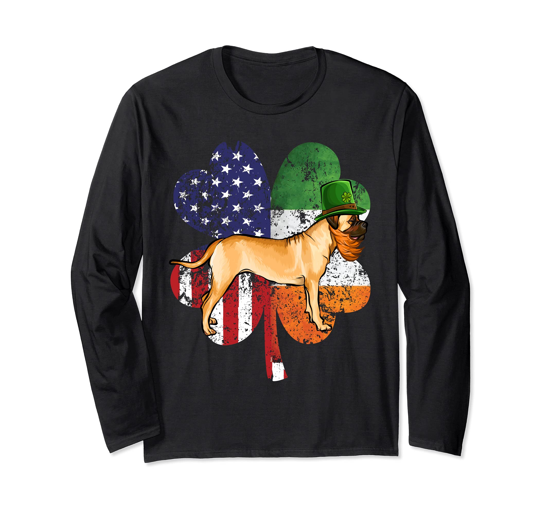 St Patricks Day Irish American Flag Bullmastiff Dog Long Sleeve T-Shirt