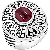 Natural Oval Gemstones 925 Silver Overlay Solitaire Ring for Women - Birthstone Month Silver Plated Jewelry Gifts - Oval Stone Handmade Bohemian Ring for Her Mom Wife Sister