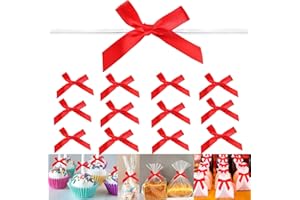 GUIFIER 100 Pieces Red Bow Twist Ties for Bags, Satin Twist Tie Bows for Cake Pops, Twist Bows for Treats, Pre Tied Bows for Gifts Wrapping, Ribbon Bows, Pretied Bows Ties Wrap Bows