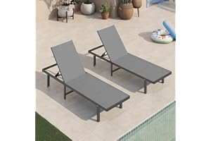 Oasbira Pool Lounge Chairs Set of 2，Outdoor Lounge Chairs with Wheels and 5-Position Recliner -Easy to Move- Aluminum Patio Lounge Chair for Poolside, Deck (Darkgray)