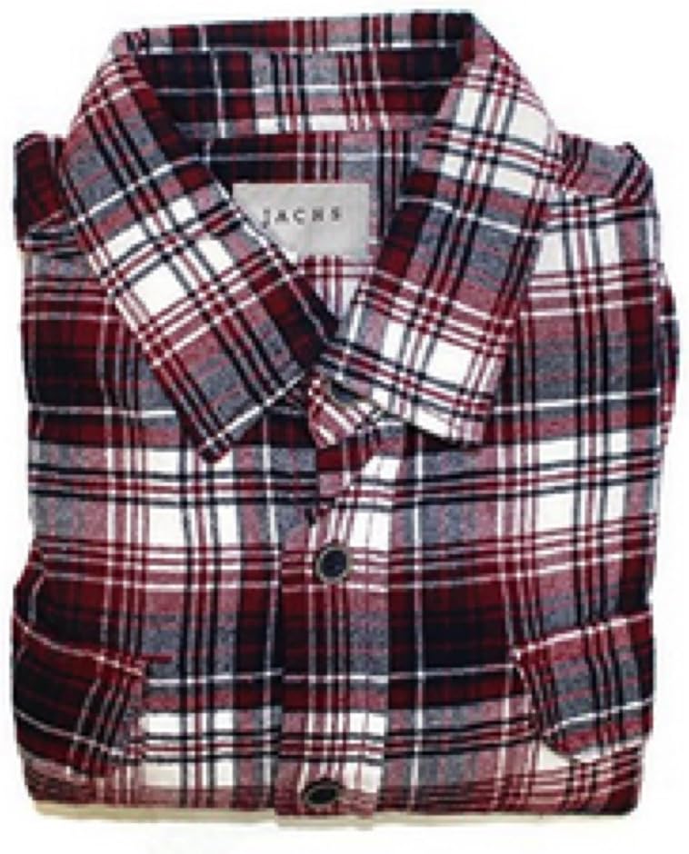Jachs Mens 9oz Cotton Flannel Brawny Flannel Shirt Button Down (XL, Red/Navy/White)