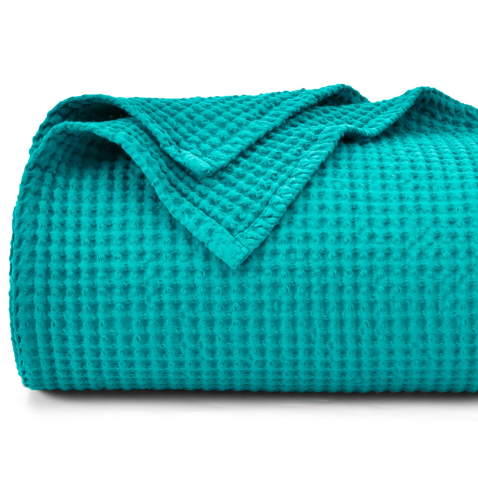 PHF 100% Cotton Waffle Weave Blanket Double Size 150 x 200cm, Pre-Washed Lightweight Breathable Throw Blanket, Oeko-TEX Certified for Bed Sofa, Home Decor, Green