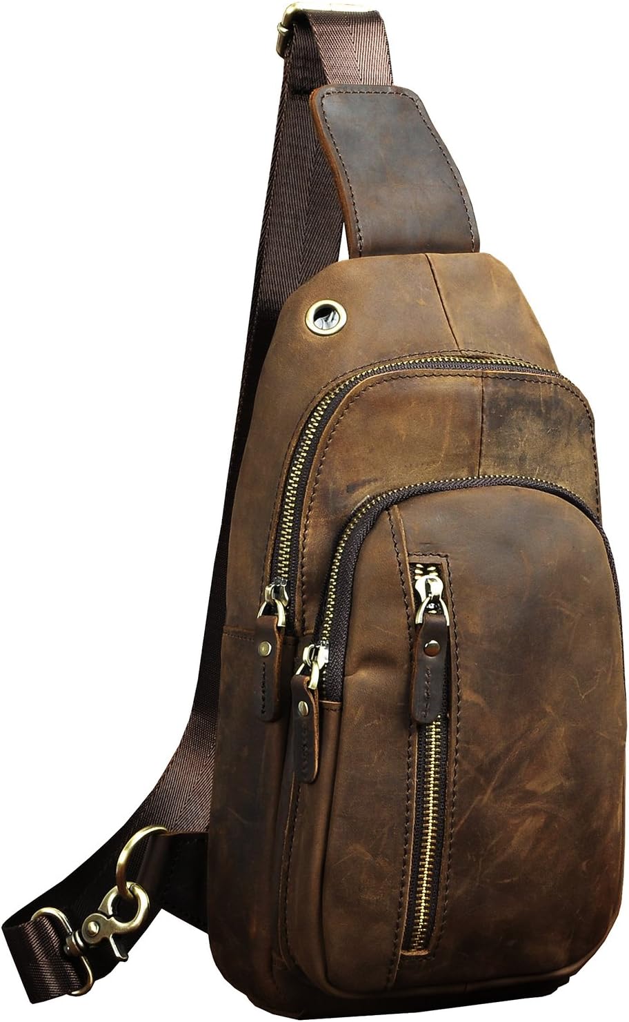 Le’aokuu Herren Echtes Leder Brusttasche Crossbody Bag Sling Bag Schultertasche Gurteltasche Umhängetasche Rucksack Brustbeutel Für Outdoor Sport Reisen (0 Braun)