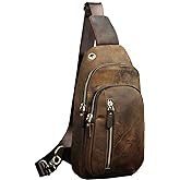 Le'aokuu Men Outdoor Casual Travel Hiking Tea Crossbody Chest Sling Bag Rig One Shoulder Strap Bag Backpack Men Leather (8005 0 Brown)