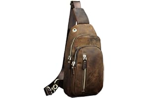 Le'aokuu Men Outdoor Casual Travel Hiking Tea Crossbody Chest Sling Bag Rig One Shoulder Strap Bag Backpack Men Leather (8005 0 Brown)