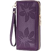 RNIEGA Wallet Women Leather RFID Blocking Wristlet wallets Ladies Clutch with Floral Pattern for Phone and Card