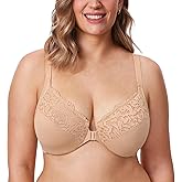 DELIMIRA Women's Front Closure Plus Size Full Coverage Lace Underwire Racerback Bra