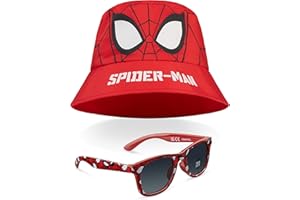 Marvel Bucket Hat and Kids Sunglasses Set for Boys Avengers Lightweight Sun Hat 100% UV Kids Sunglasses Boys Spiderman