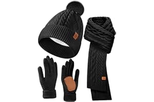 STSAIL Womens Winter Hat Scarf Gloves Set - Pom Pom Knit Beanie, Long Scarf, and Touchscreen Gloves, Winter Gift for Men and Women