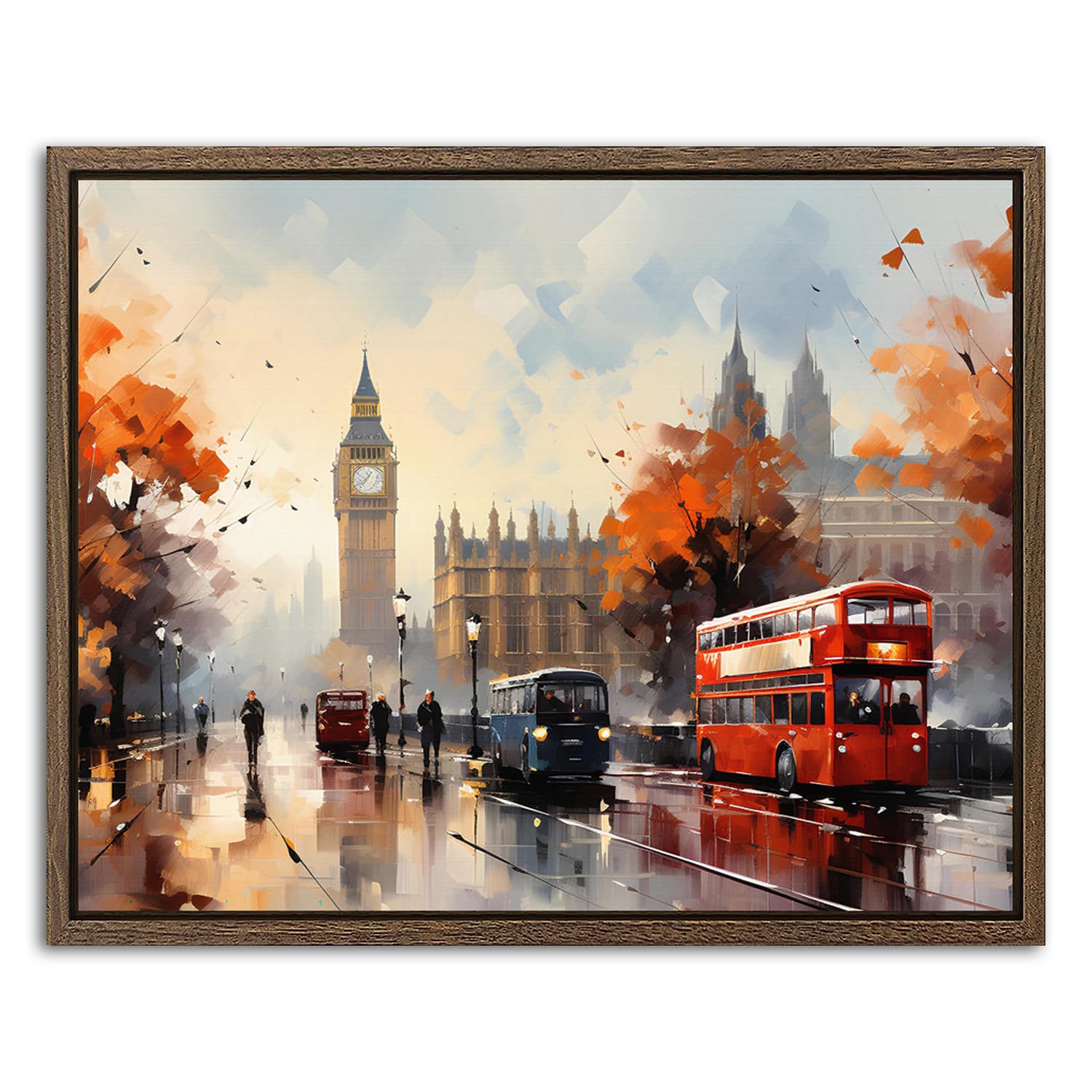 Abstract London Canvas Wall Art for Living Room Vintage Big Ben Landscape Wall Decor Retro British City Scenery Paintings Street View Framed Artwork for Bedroom Office Home Decorations 20x25cm