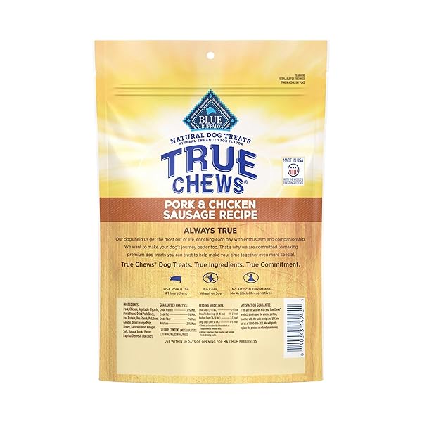 BLUE BUFFALO TRUE CHEWS DOG TREATS, MADE IN THE USA WITH NATURAL INGREDIENTS, PORK AND CHICKEN SAUSAGE RECIPE, 14-OZ BAG