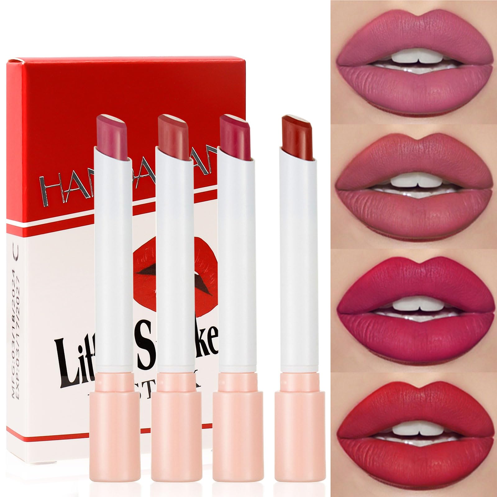 Long Lasting Matte Lipstick Set - 4 PCS High Pigmented Velvety Waterproof Natural Lip Gloss Makeup Gifts (Set B, 30g)