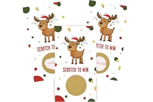 Outus 50 Pieces Christmas Scratch Off Cards Stickers Christmas Hawaii Party Games Vouchers Festive Raffle Tickets Holiday Business Prize Drawings for Kids Adults Families Events Groups (Reindeer)