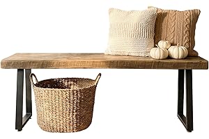 MY VINTAGE FINDS Rustic Revival Reclaimed Barnwood Bench, Solid Wood with Metal Base, Modern Farmhouse Style, 2-Inch Thick Top, for Entryway, Bedroom, Living Room (38x12)