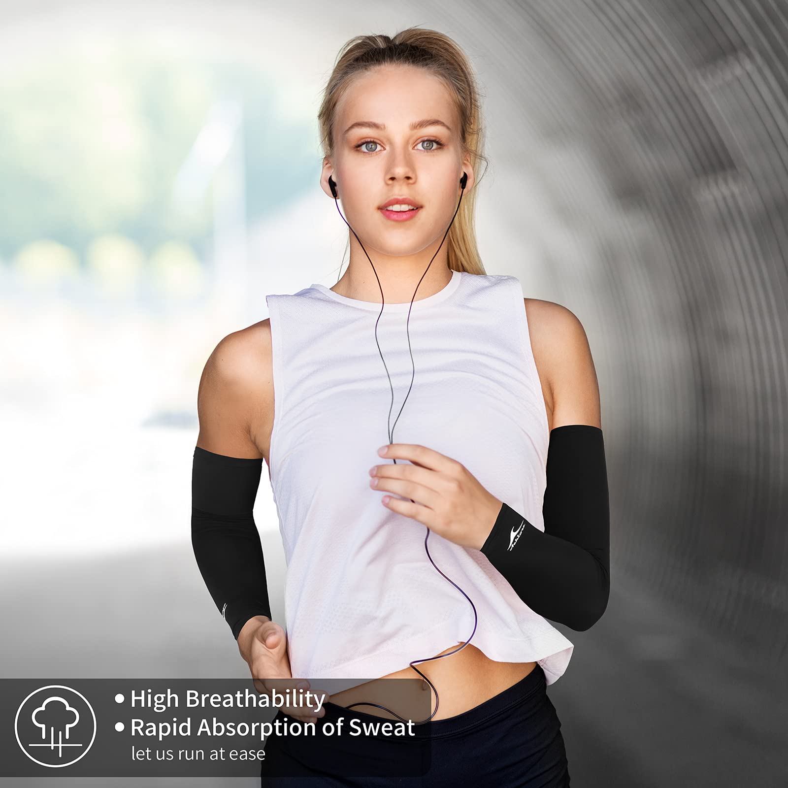 Achiou Cooling Ice Silk Arm Sleeves, Summer UV Sun Protection Compression Sleeves UPF 50+ for Women Volleyball Youth Sports