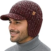 TOP-EX DryKnit™ Waterproof Merino Wool Beanie Hat with Brim Ear Flaps Fleece Lined Ski Cap for Cold Weather & Large Heads