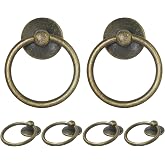 Zernmiarder 6pcs Drop Ring Drawer Pulls - Antique Brass | Vintage Cabinet Ring Handles, Metal Drawer Knobs for Dresser Drawers Cupboards