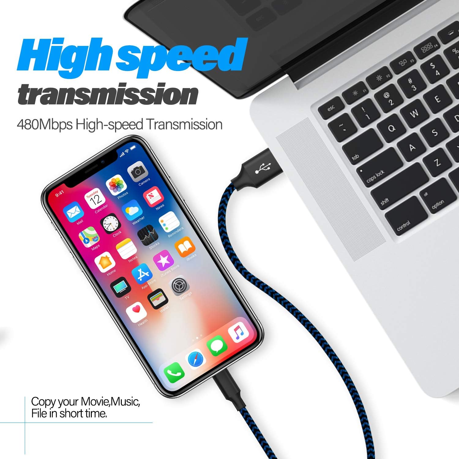 iPhone Charger Mfi Certified Lightning Cable 3Pack 10FT Nylon Braided iPhone Charger Cable Fast Charging Syncing Long Cord Compatible iPhone 12/Max/11Pro/11/XS/Max/XR/X/8/8P/7 - BlackBlue