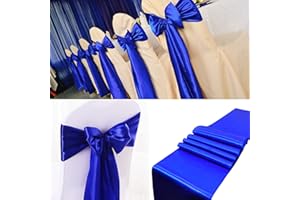 SATULGAU 100 PCS Satin Chair Sashes Decorative Bow Satin Chair Sashes Ties Back Ribbon Bows Chair Cover Band for Wedding Party Ceremony Reception Events Banquet Restaurant Kitchen Decor(7X108inch,Royal Blue)