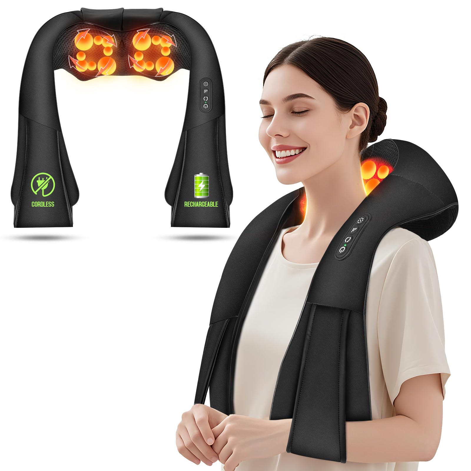 Photo 1 of Cordless Shiatsu Neck and Shoulder Massager, Back Massager with Heat,Massage Deeper Tissue 4D Kneading Massage for Shoulder, Neck and Back, Use at Home, Office, Car - Gifts for Fathers Day Dad Gift