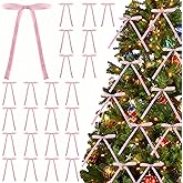Threetols 24 Pcs Velvet Ribbon Bow for Christmas Tree, Vintage Pink Velvet Ribbon Bows for Tree Garland Wreath DIY Crafts Gift Wrapping Indoor Xmas Decorations