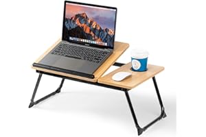 BYMECOST Laptop Desk for Bed Couch, Adjustable Foldable Bed Table with Cup Holder, Breakfast Serving Tray, Portable Laptop Lap Desk Stand for Working Reading Writing Eating Gaming in Bed Sofa Floor(Walnut)