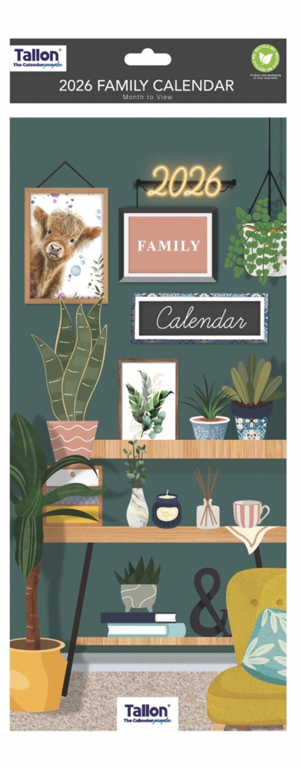 2026 Slim Month To View Spiral Bound Family Organiser Calendar 5 Columns Plants Shelves