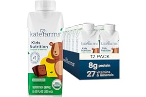 KATE FARMS Organic Kids Nutrition Chocolate Shake, 8g Protein, 27 Vitamins and Minerals, Meal Replacement, Gluten Free, Non-GMO, 8.45 oz (12 Pack)