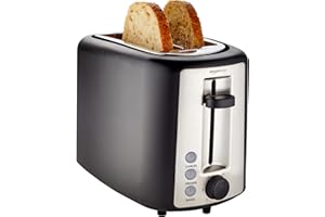 Amazon Basics 2 Slice Extra Wide Slot Toaster with Bagel Function, Removable Crumb Tray, 6 Browning Settings, Frozen Food Setting, Cancel Button, 900W, Black & Silver.