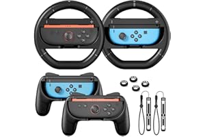 BINBOK VR Switch 2 Accessories Bundle For Nintendo Switch 2/Switch1/OLED Joycons, Steering Wheel For Mario Kart World/8 Deluxe, Controller Grip With Ergonomic Design, Anti-Slip Thumb Grip Joy-Stick Caps