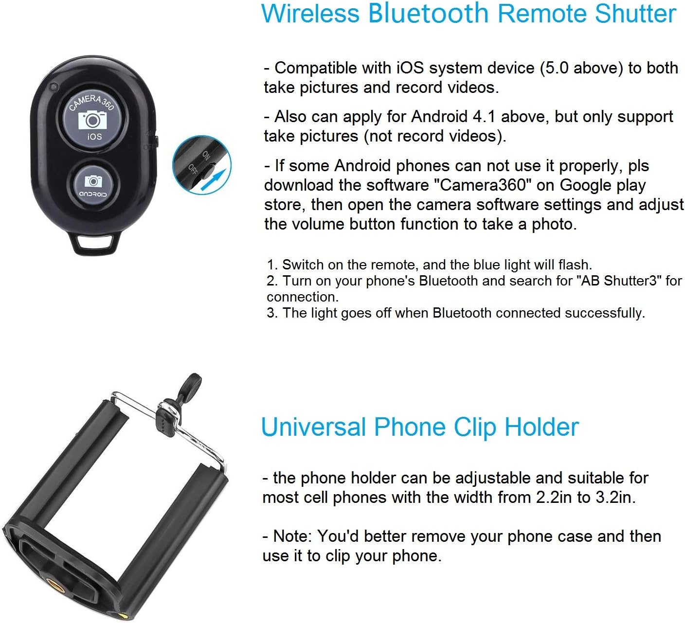 Phone Tripod,Portable and Flexible Adjustable Cell Phone Stand Holder with Remote and Universal Clip Compatible with iPhone Android Phone Compact Digital Camera Sports Camera GoPro