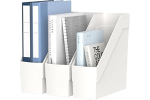 Delifox 3 Pack Magazine Rack, Plastic File Folder Bin Desk Organizer, White