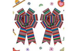 Estivaux 2 Pieces Cinco de Mayo Bows for Wreath, Mexican Fiesta Wreath Bows Mixed Color Stripes Burlap Bows Holiday Farmhouse Craft Bows for Front Door Mexican Carnival Party Decorations