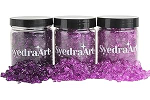 SYEDRA ART Syedra Crushed Glass for Crafts,Set of 3, High Luster Chips, Glitter,Broken Glass Pieces, 3-6mm, 1LB(Purple)