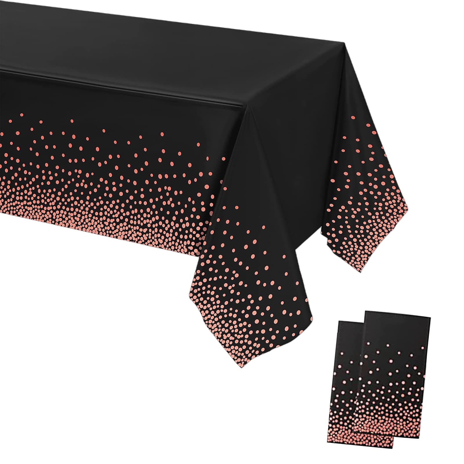 2Pcs Black Rose Gold Dotted Confetti Party Table Cloth,54 * 108 inch Large Plastic Waterproof Table Cover Rectangular Tablecloth for Birthday,Graduation,Wedding,Picnic,Party Decoration