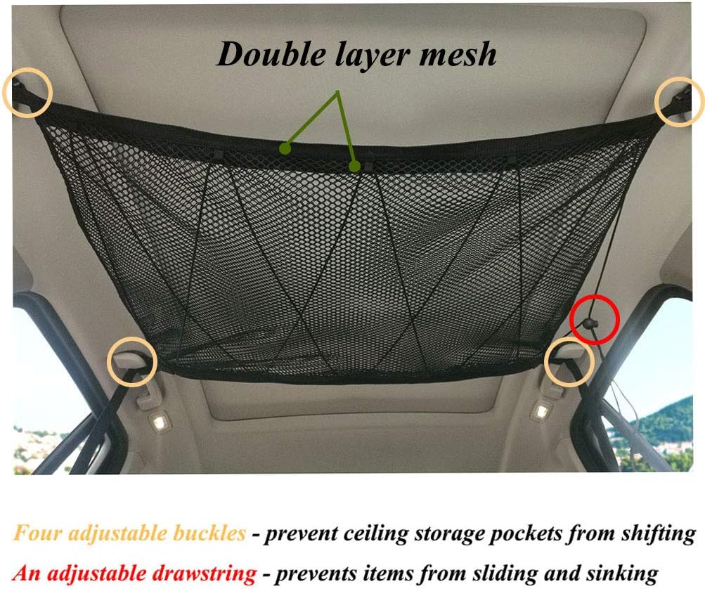 Car Ceiling Cargo Net Pocket Interior Overhead Roof Top Bag Hanging Sundries Storage Organizer