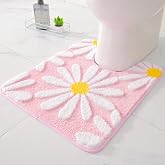 QJHOMO Pink U Shaped Toilet Rug Cute Daisy Contour Bathroom Mat 20