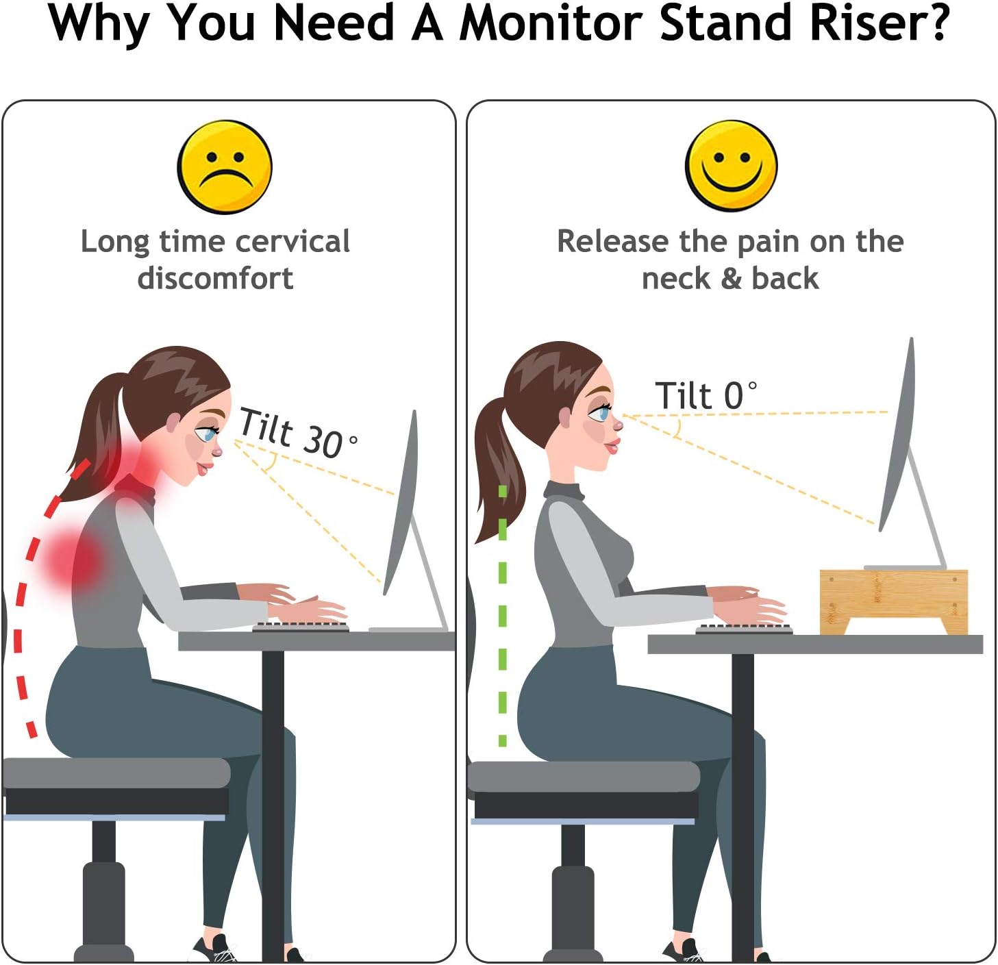 2-Tier Bamboo Desk Monitor Riser Stand - Desk Storage Organizer for Home and Office Computer Desk Laptop Cellphone Printer Stand Desktop Container by AMADA HOMEFURNISHING : Office Products