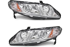 ADCARLIGHTS Headlights Assembly Compatible with 2006-2011 Honda Civic 4-Door Sedan Headlamp Replacement for 2006-2011 Civic 4DR Chrome Housing with Amber Reflector(NOT fit 2-Door)