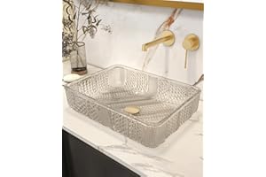Homary Rectangle Vessel Sink, 18.1" x 13" Diamond Clear Crystal Glass Bathroom Sink Above Counter Basin with Pop-up Drain, Transparent Glass Vessel Sinks for Bathroom Vanity
