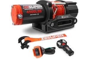 ZESUPER 4500 lb Winch Waterproof IP67 Electric Winch with Wireless Remote Synthetic Winch Rope Hawse Fairlead Handheld Remote ATV UTV Winches 12V Portable Power Winch