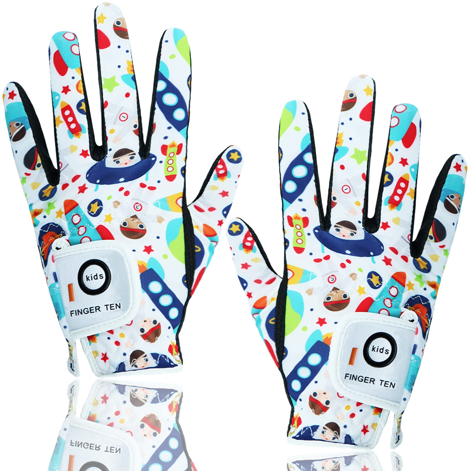 FINGER TEN Golf Gloves Kids All Weather Soft for Left and Right Hand Rain Grip Breathable Value Pair, Golf Gloves for Girls Boys Wear-Resistant Non Slip Comfortable (White, Medium) — image 1
