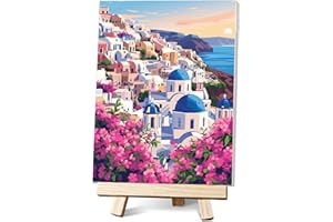 Hlison Paint by Number Kit for Adults, Santorini Landscpe Framed Paint by Numbers Kit for Adults, Easy Watercolor Painting by Number Kits - 8" x 12"