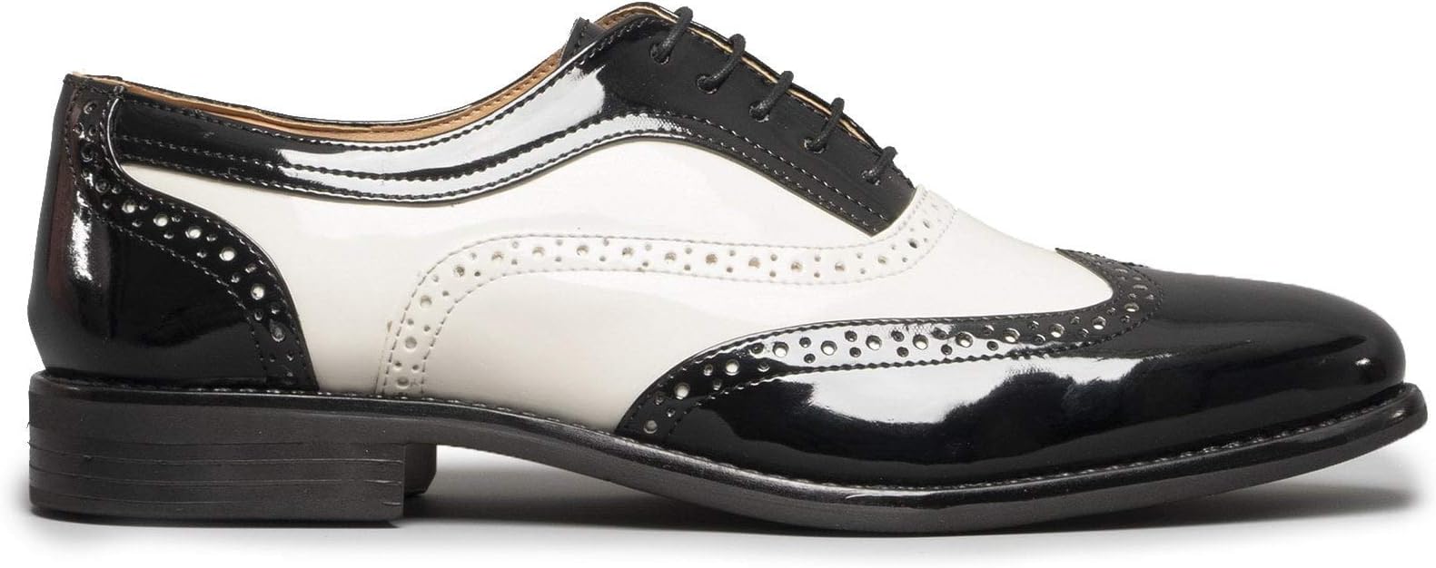 Baggio Mens Semi Brogue Patent Shoes Black/White