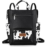 Montana West Wrangler Cow Print Backpack Purse for Women Vegan Leather Ladies Convertible Backpack Stylish Anti Theft Backpack with Adjustable Strap