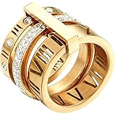 SINLEO Stainless Steel CZ Zirconia Roman Numeral Ring for Women 3 in 1 Trinity Wedding Band Rings
