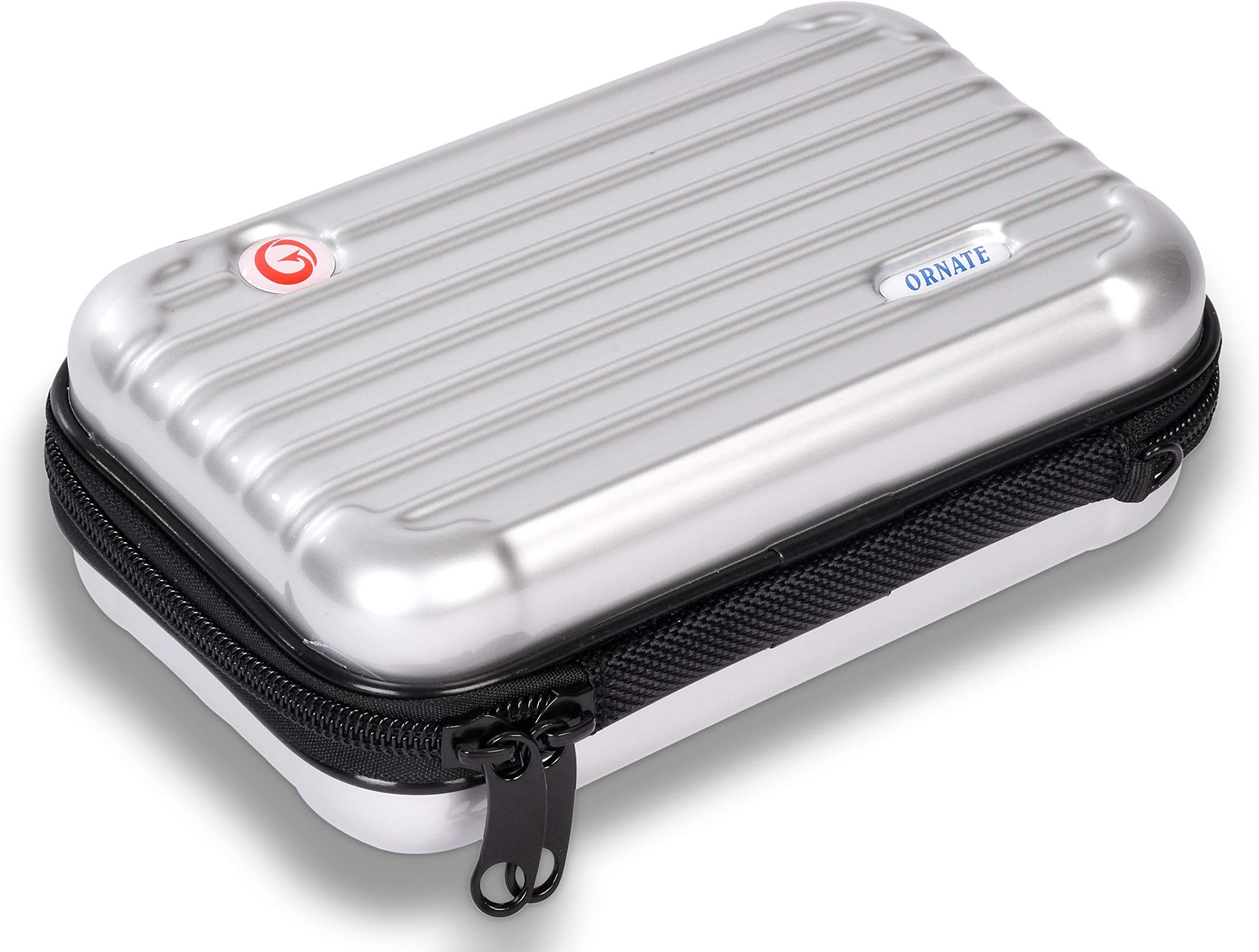 Ornate Mini Suitcase, Tiny Purse Hard Make up Carrying Case for Cosmetics and Toiletry, Organizer bag for Makeup Brush, Water Resistant and Shockproof 7 Inch Travel Case for Essentials (Silver)