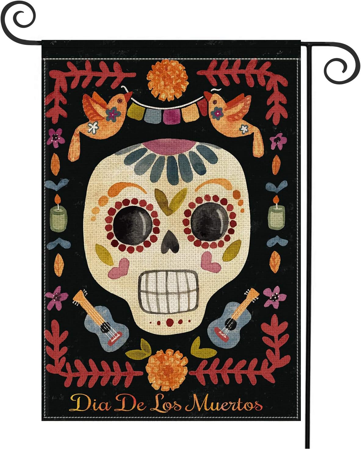 AVOIN Sugar Skull Garden Flag Vertical Double Sized, Dia De Los Muertos Day of The Dead Halloween Yard Outdoor Decoration 12.5 x 18 Inch